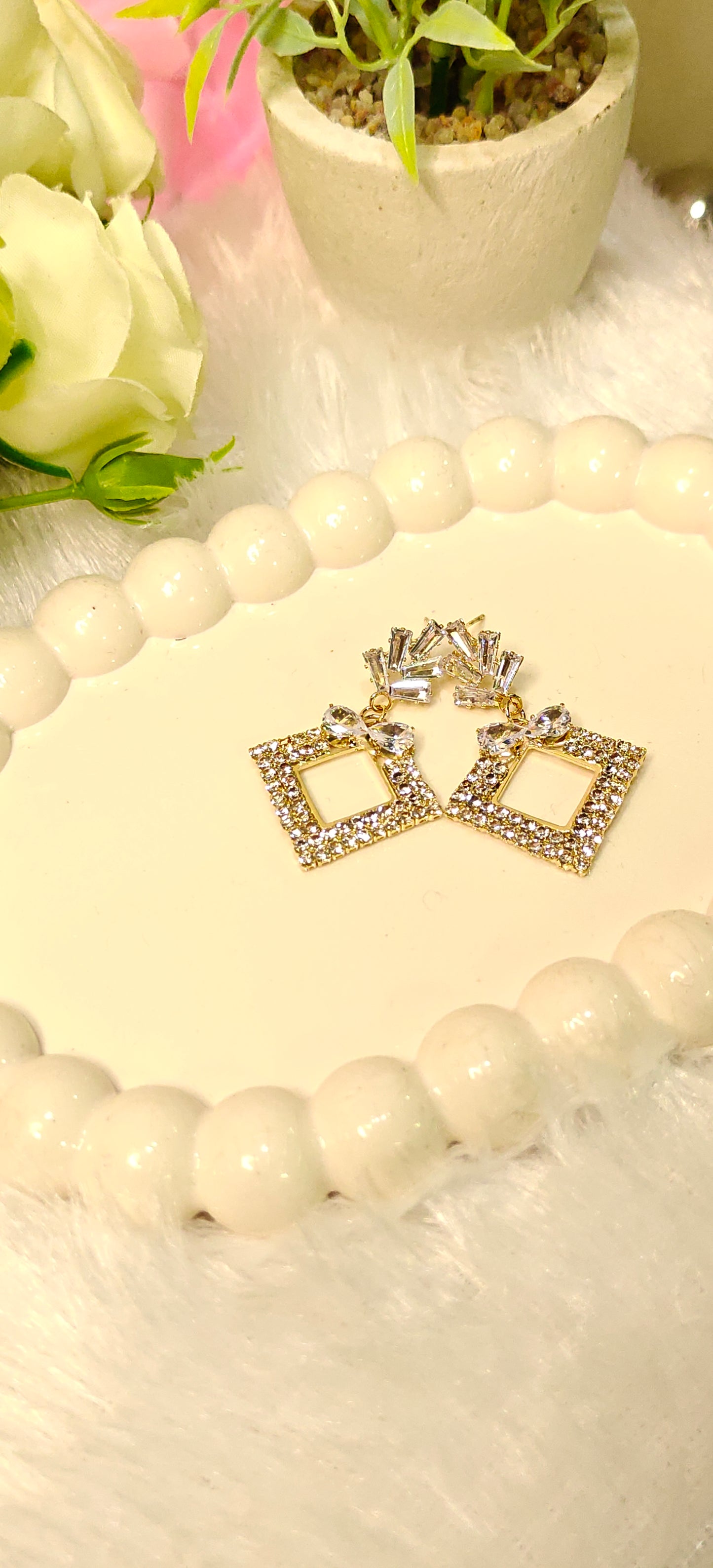 Sparkling Square Frame Rhinestone Earrings by Dilverse