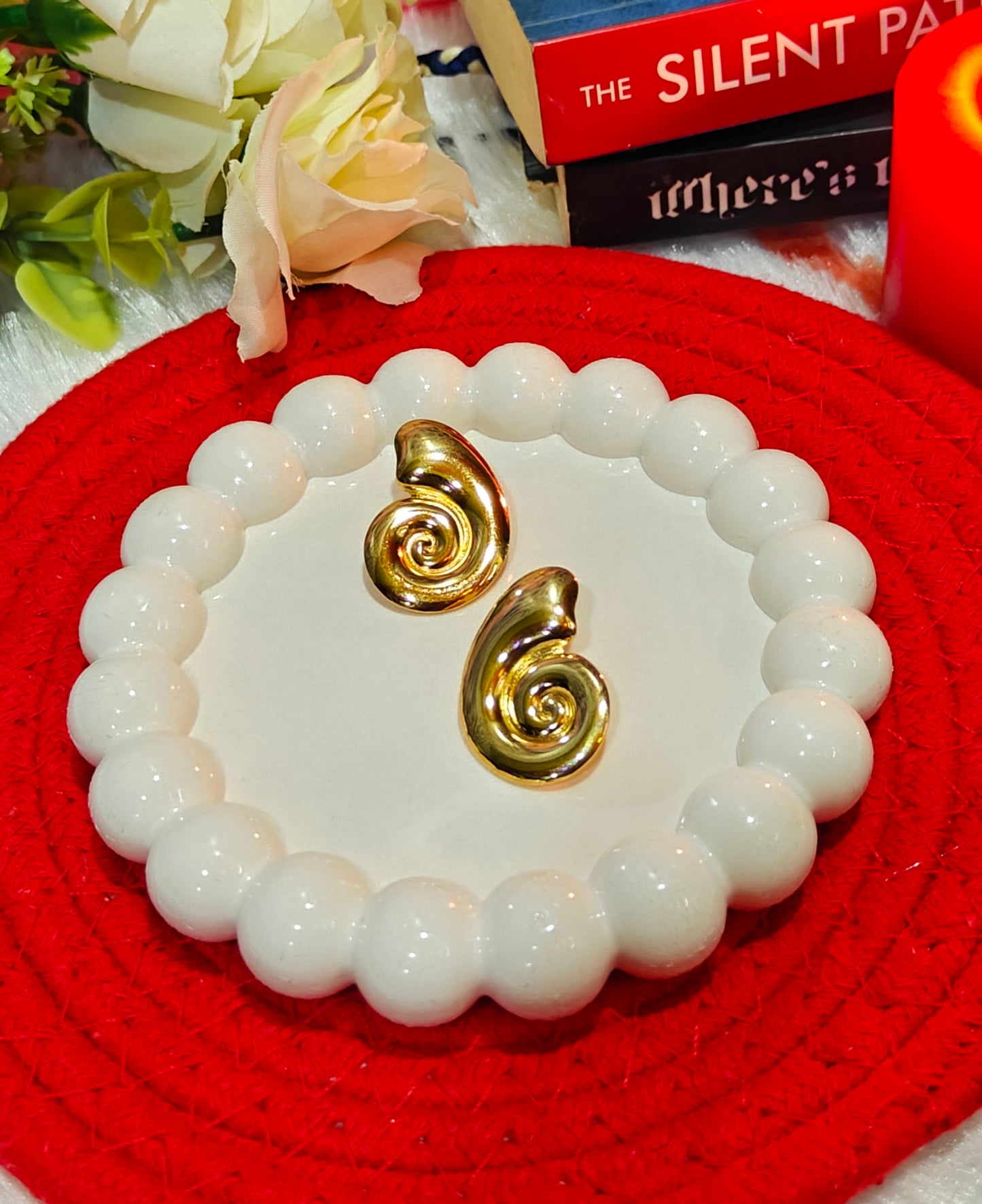 "Golden Whispers: Spirals of Elegance Stud Earrings" at Dilverse