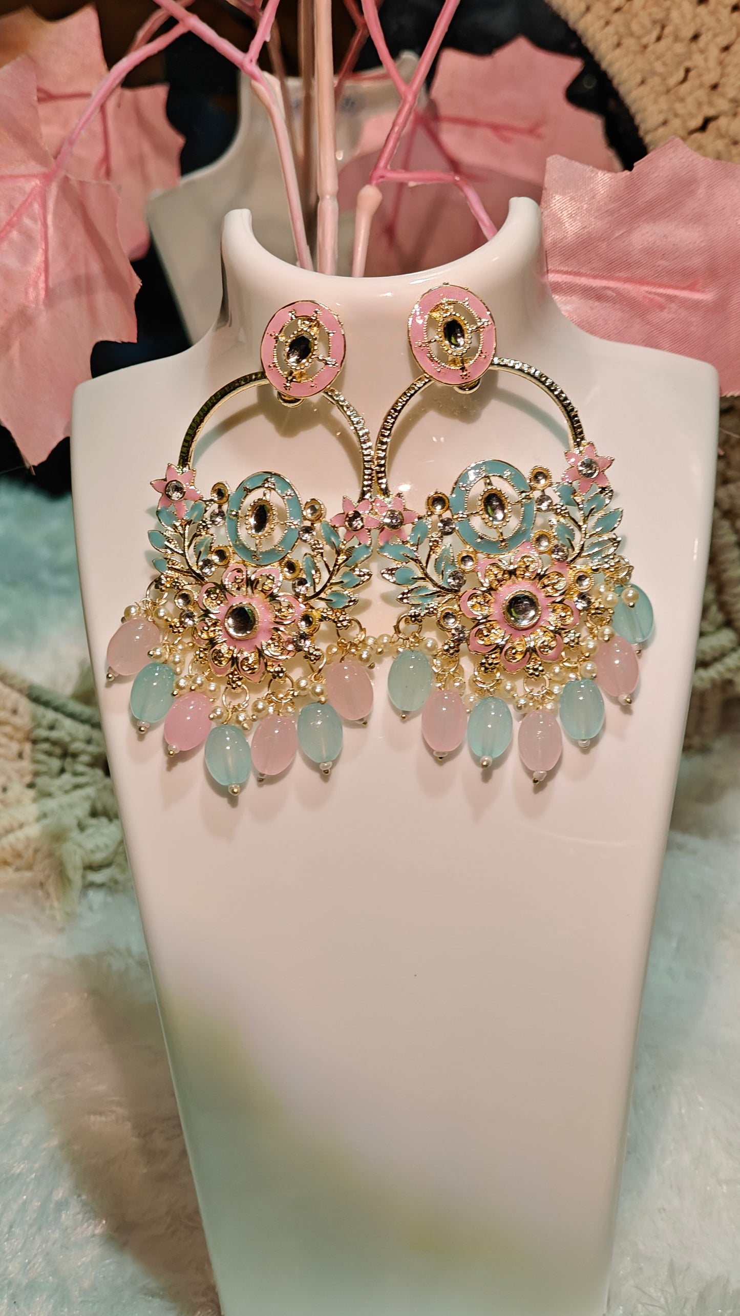 Pastel Blossom Statement Chandbali jumkas